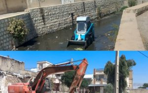 استمرار خدمات شهری و لایروبی کانال‌ها شهر دوگنبدان 