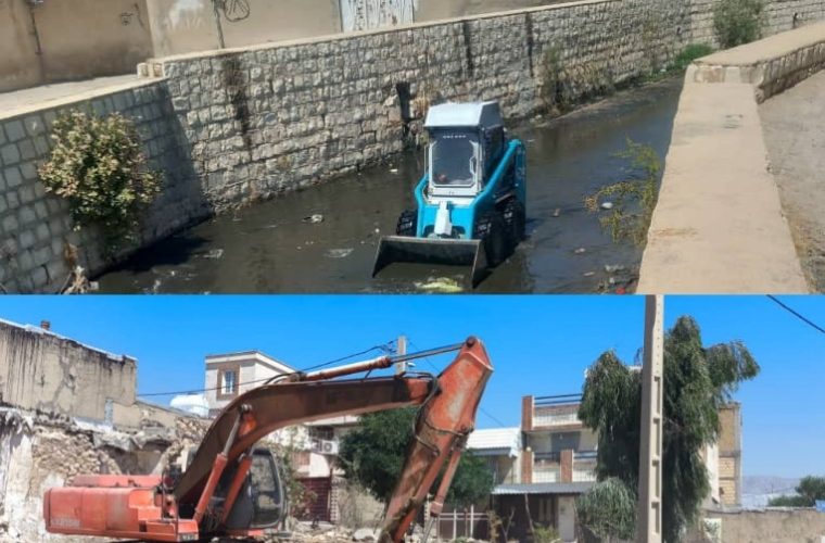 استمرار خدمات شهری و لایروبی کانال‌ها شهر دوگنبدان 
