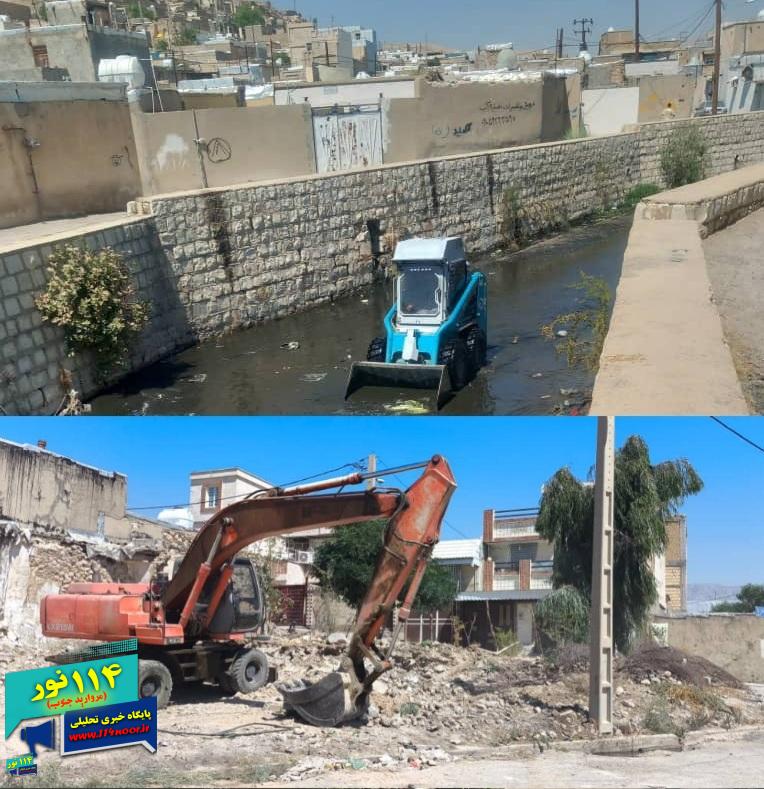 استمرار خدمات شهری و لایروبی کانال‌ها شهر دوگنبدان 